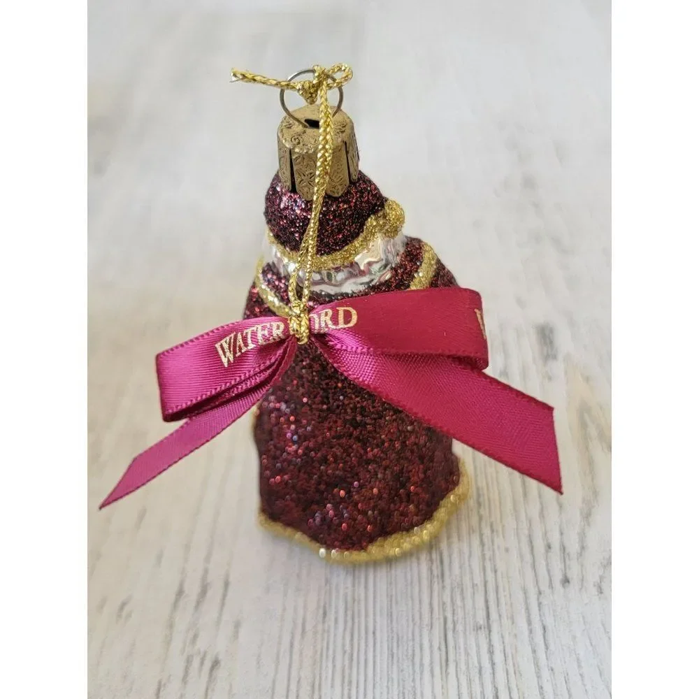 Waterford Santa Claus gold red glitter blown‎ glass ornament Xmas